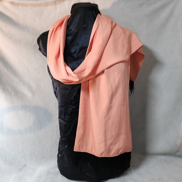 Orange Evening Scarf w/Black Fringe - Picture 4 of 8